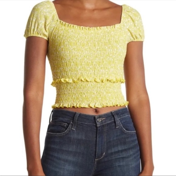 LUSH Yellow Smocked Crop Top NWT XS - Picture 6 of 6